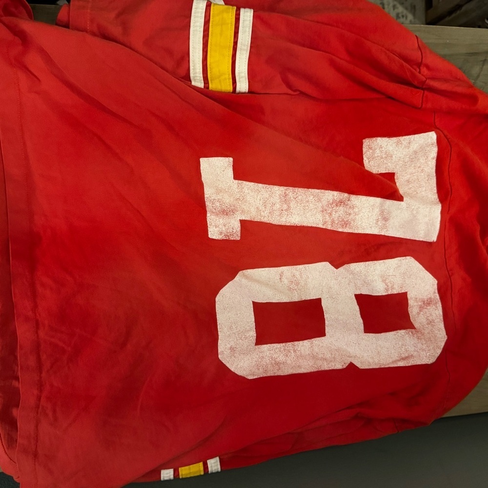 Daydreamer Red V-Neck Jersey with Striped Sleeves - Picture 2 of 6
